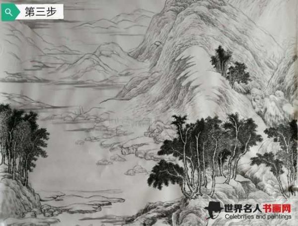 画家杨金书：五代画家董源作品《龙宿郊民图》临摹步骤