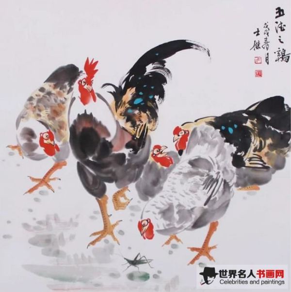 卢士杰国画作品鸡