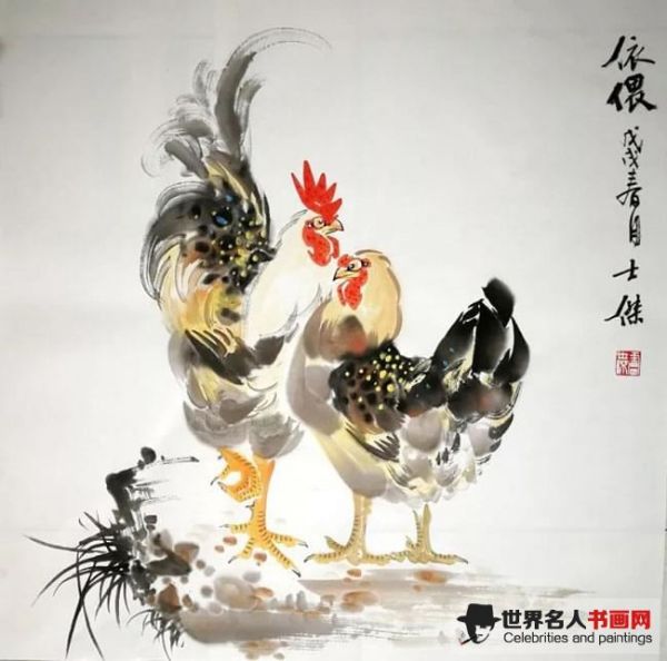 卢士杰国画作品鸡