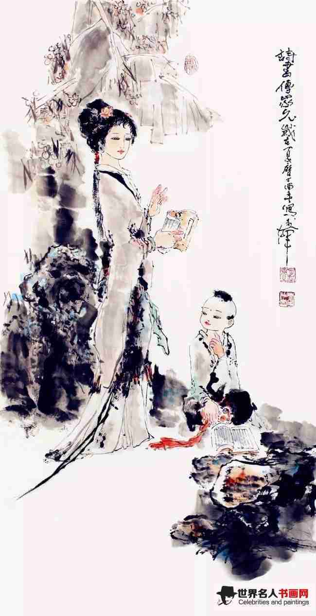 李华人物画作品《诗书传家久》