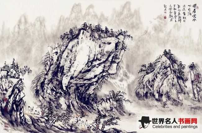 闫禹铭山水画作品《闲看云水心自游》