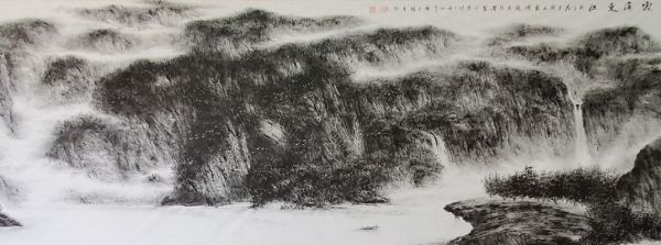 祝明月《当代著名画家何珍泉手指焦墨山水经典作品欣赏》