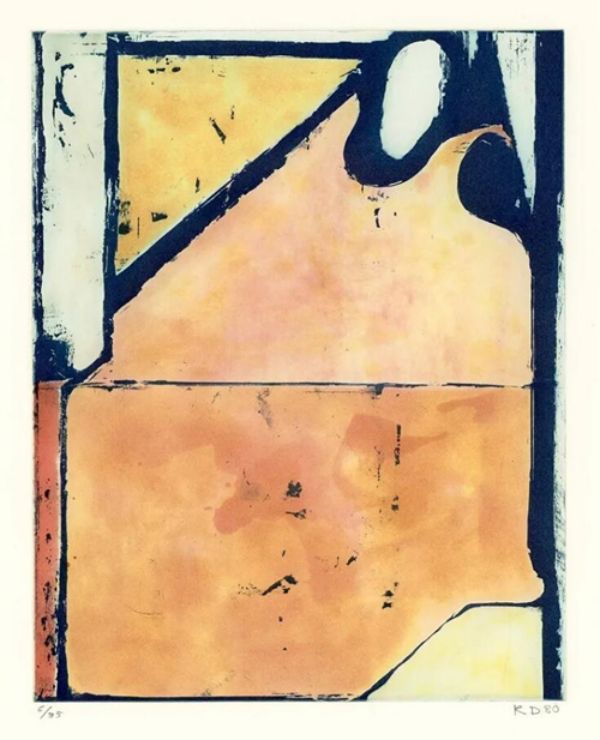 理查‧迪本科恩（1922-1993） 《蓝色循环》， Spitbite着色蚀刻凹版腐蚀法 Rives纸，版画：38 x 30 cm.，纸：81 x 63.7 cm.，此作为35个版本、10个艺术家试版和5幅试验版的第6版，1980年作，估价：20,000 - 30,000美元。此拍品将于12月1至15日《First Open特拍》网上专场拍卖中呈献